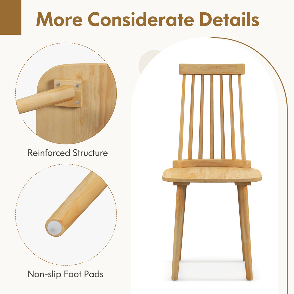 Costway Set of 2 Natural Windsor Dining Chairs with Spindle Back Image 6
