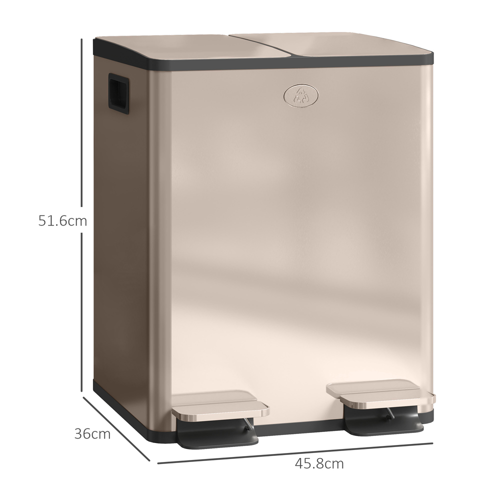 HOMCOM Golden Dual Compartment Pedal Kitchen Bin 40L Image 9