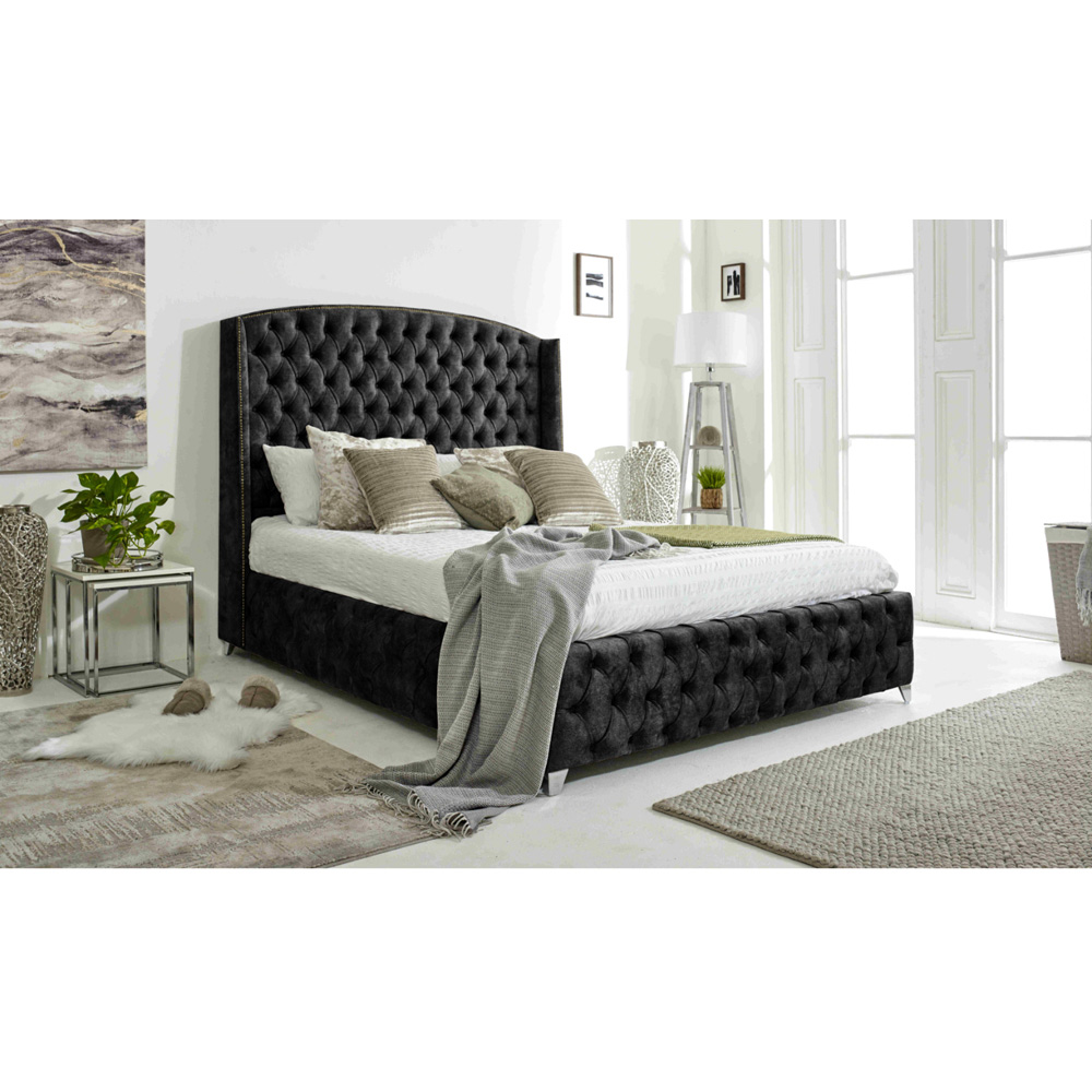 Eleganza Home Winfield Single Granite Oakland Fabric Bed Frame with Chesterfield Headboard Image 7