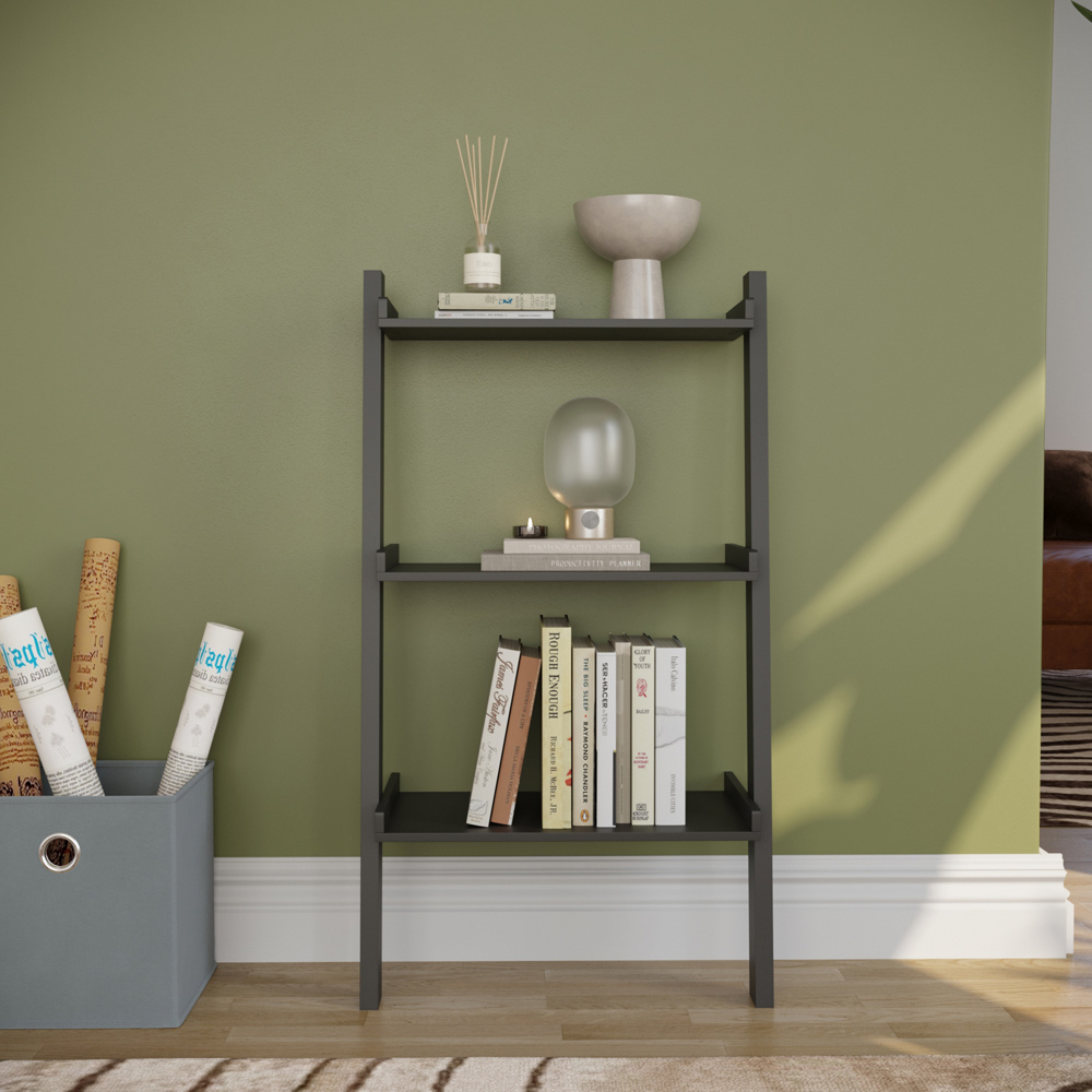 Vida Designs York 3 Shelf Black Ladder Bookcase Image 3