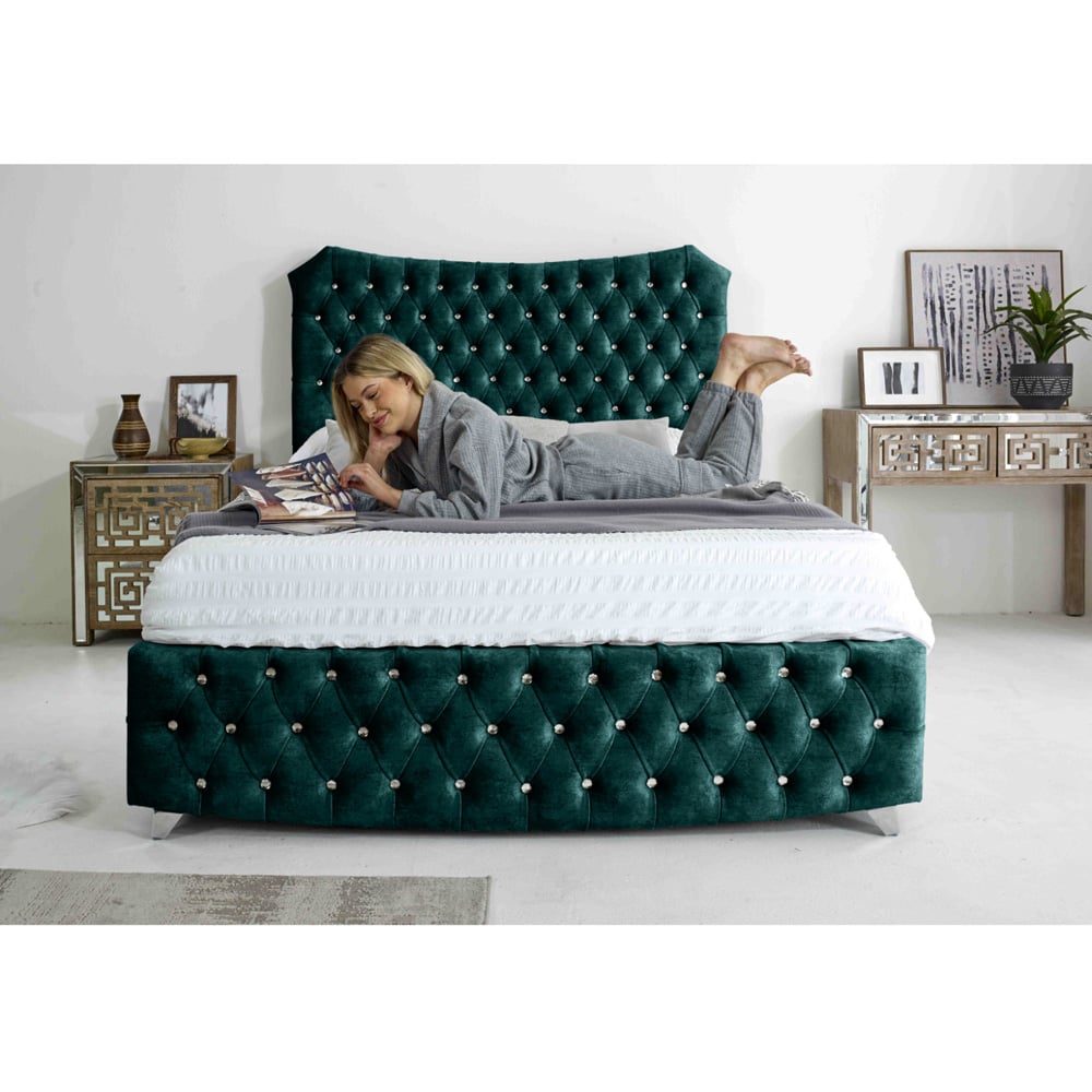 Eleganza Valentino Super King Size Ocean Marble Fabric Bed with Chesterfield Headboard and Footboard Image 8