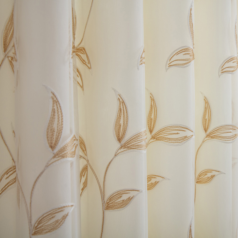 Alan Symonds Leaf Embroidered Gold Ring Top Eyelet Tulle Voile Curtains 229 x 229cm Image 3