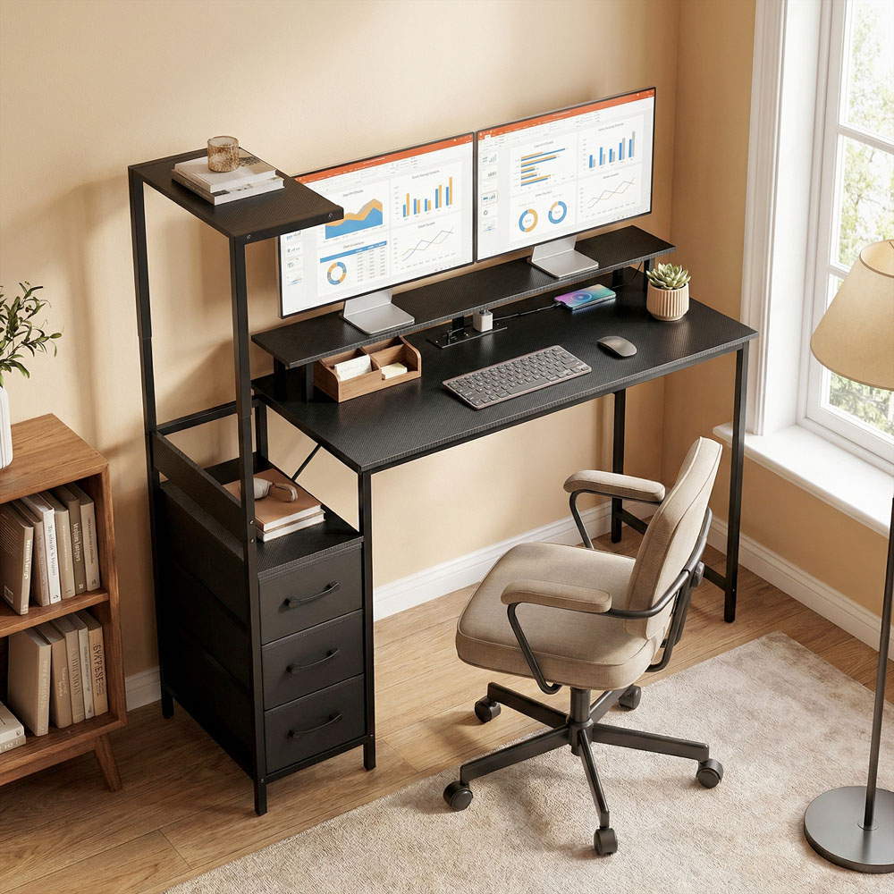 Portland 3 Drawer Black Gaming Desk with Charging Station and RGB Light Image 7