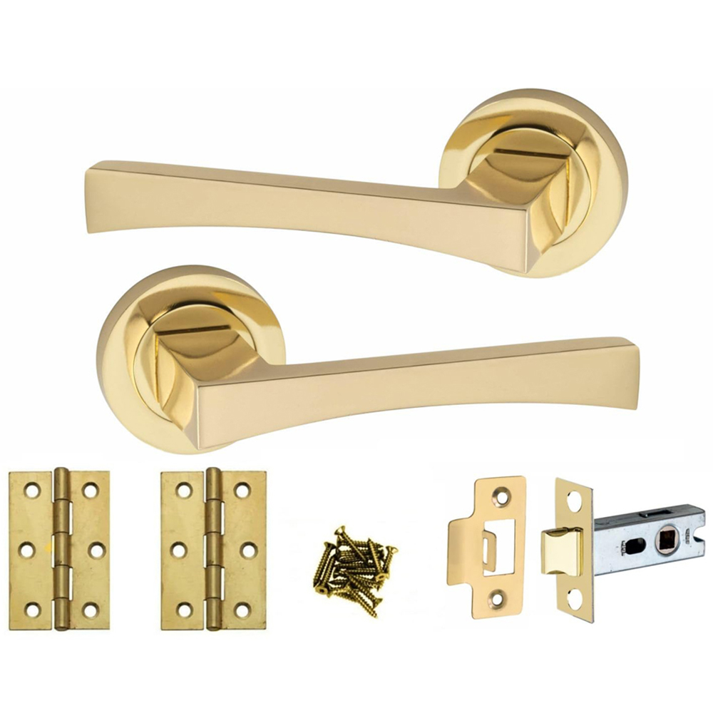 Golden Grace Electro Brass Wave Latch Handles Set 52mm Image 1