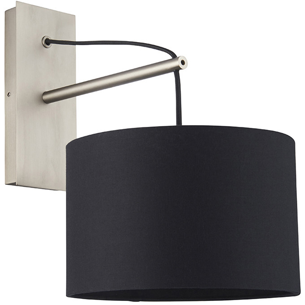 Merano Ravenna Black Cotton Fabric Shade Matt Nickel Plate Wall Lamp Image 3
