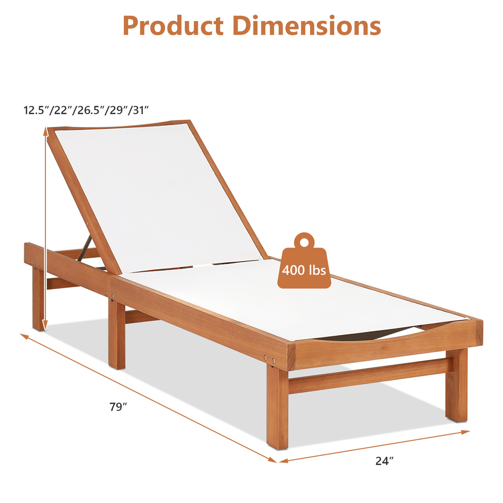Costway White 5 Level Adjustable Sun Lounger Image 9