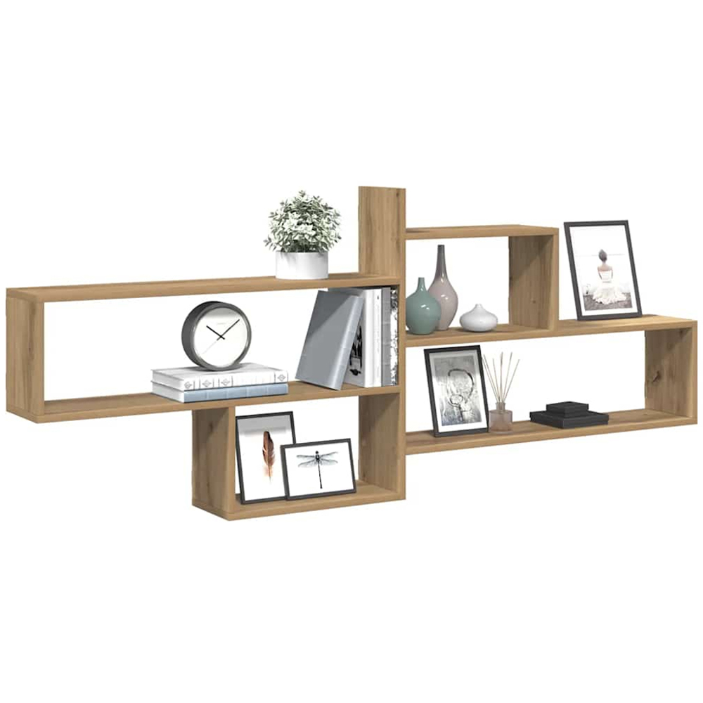 vidaXL 4 Open Compartment Artisan Oak Wall Shelf Image 2