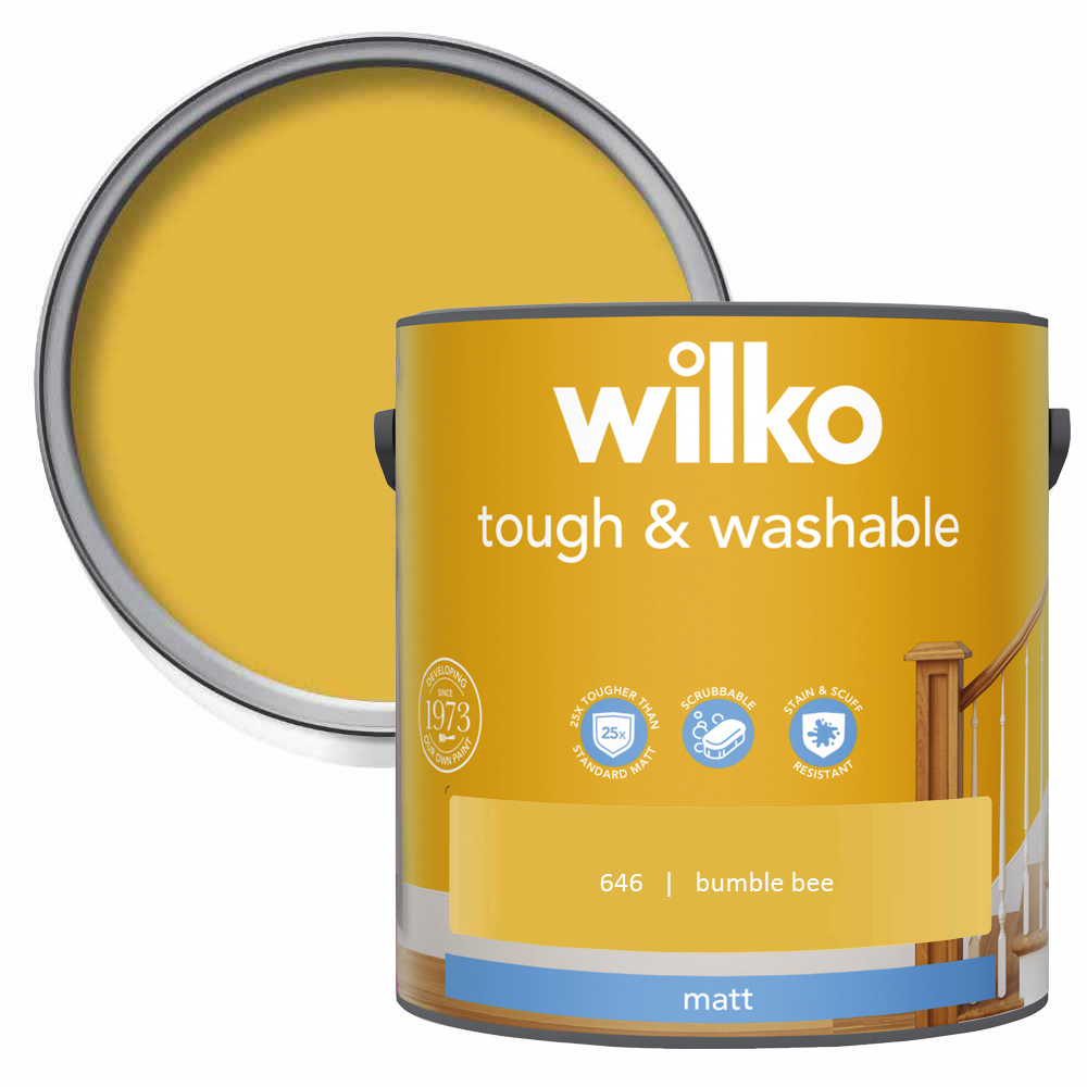 Wilko Tough & Washable Bumble Bee Matt Emulsion Paint 2.5L Image 1