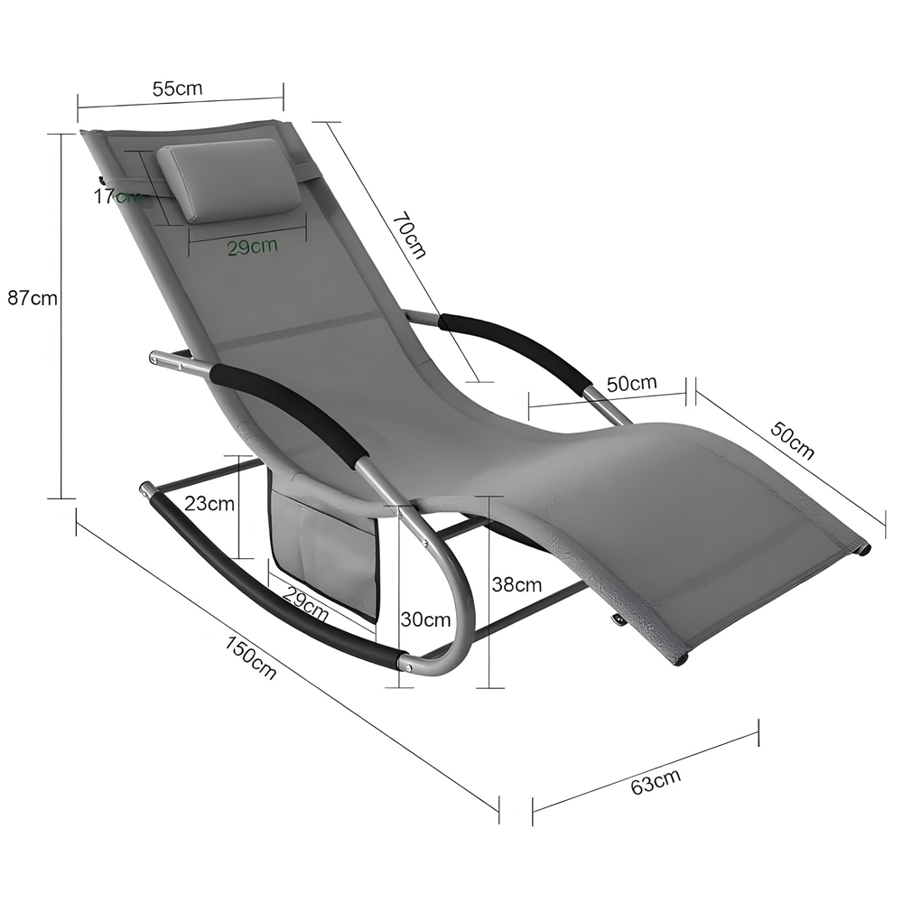 Gr8 Garden Grey Rocking and Reclining Sun Lounger with Pillow Headrest Image 6