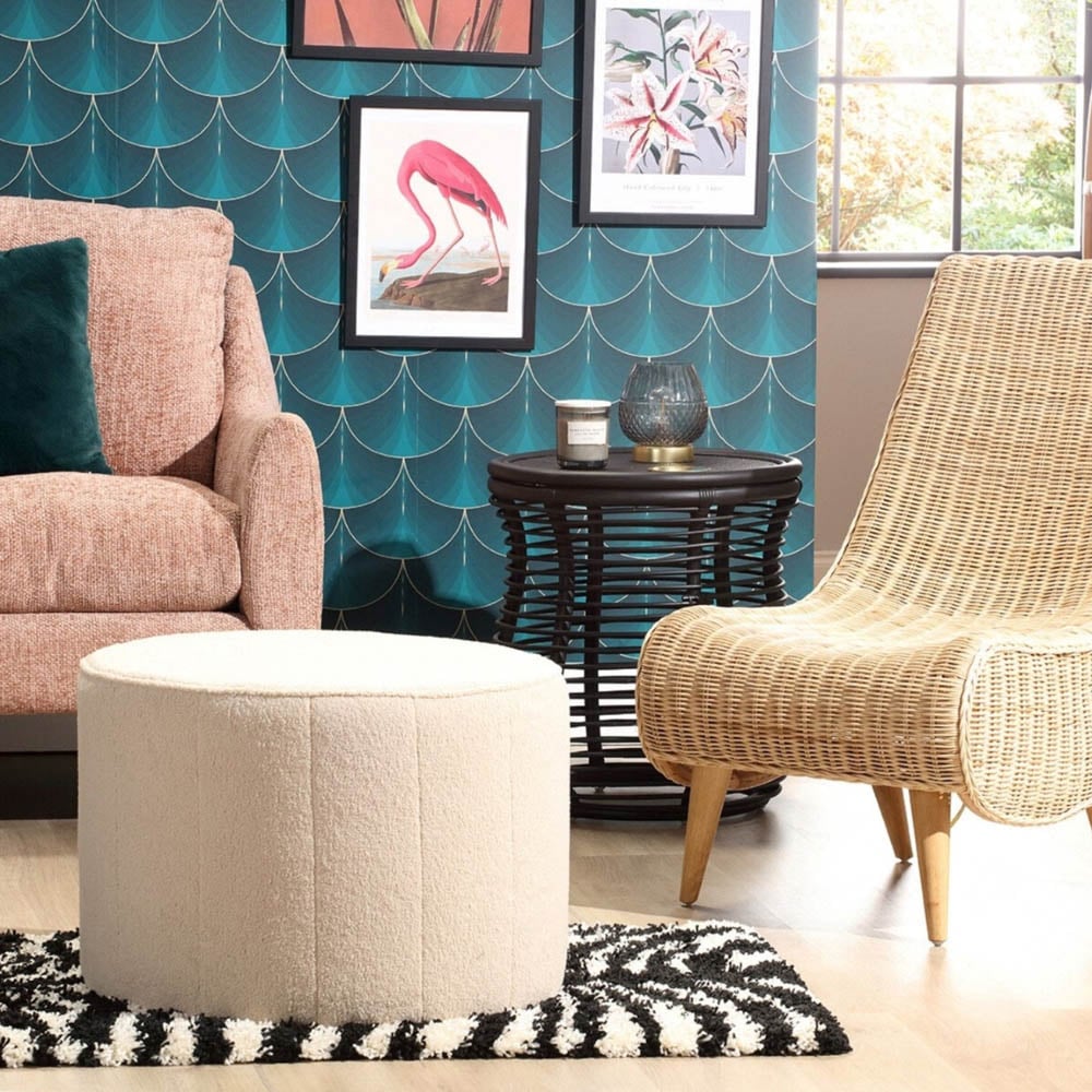 Desser Furniture Medium Round Latte Boucle Fabric Pouffe Image 3