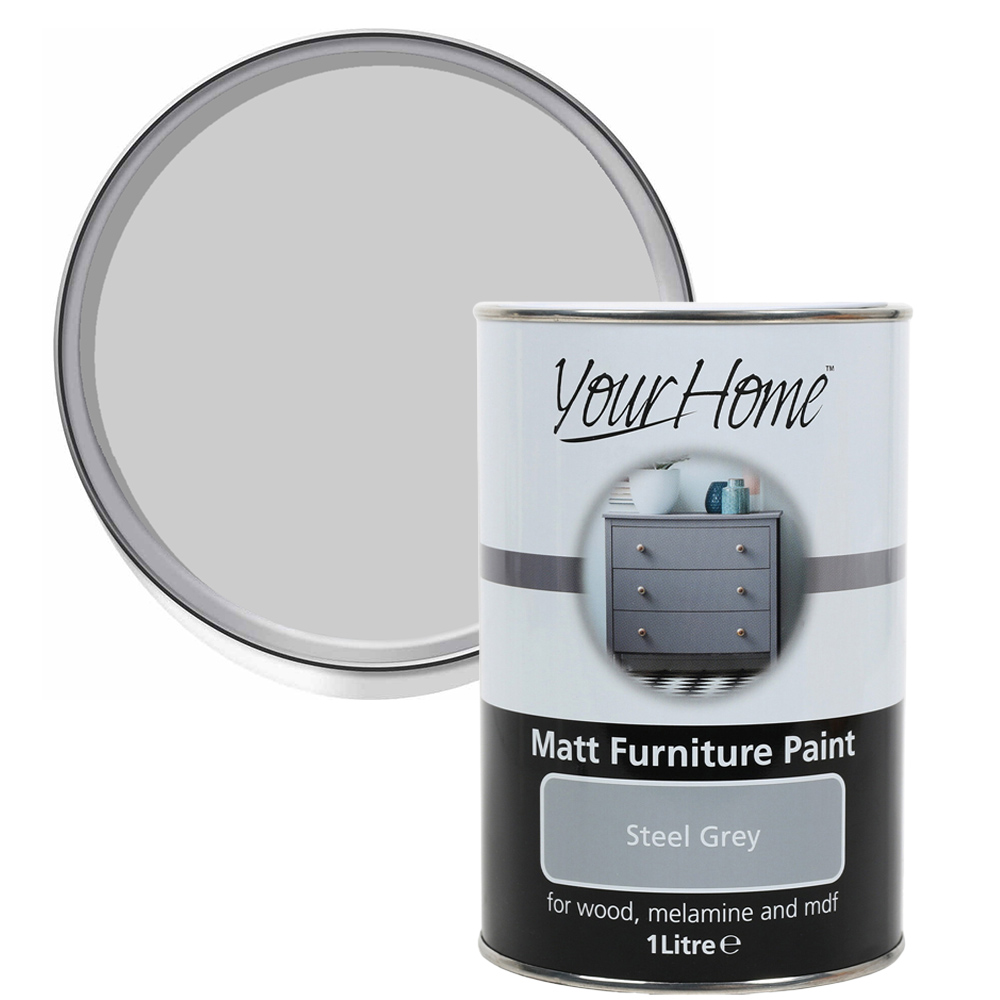 Your Home Steel Grey Matt Furniture Paint 1L Image 1