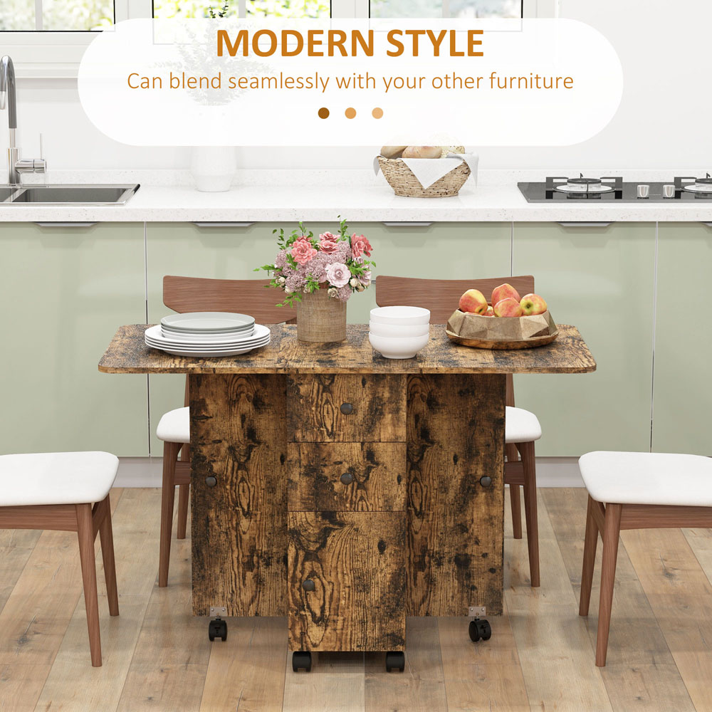 HOMCOM 6 Seater Rustic Brown Drop Leaf Dining Table Image 8
