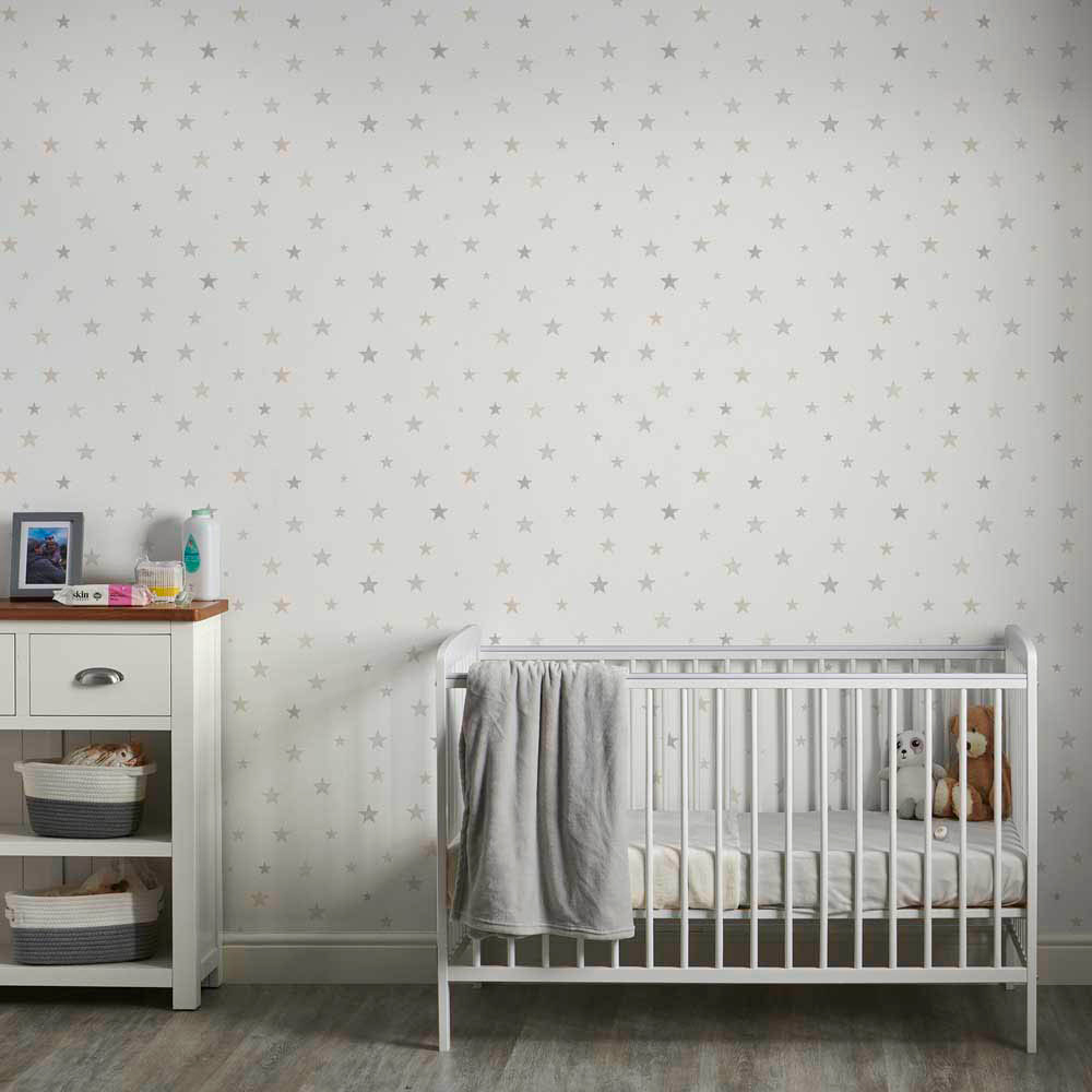 Grandeco Stars Nursery Natural Grey Textured Wallpaper Image 4