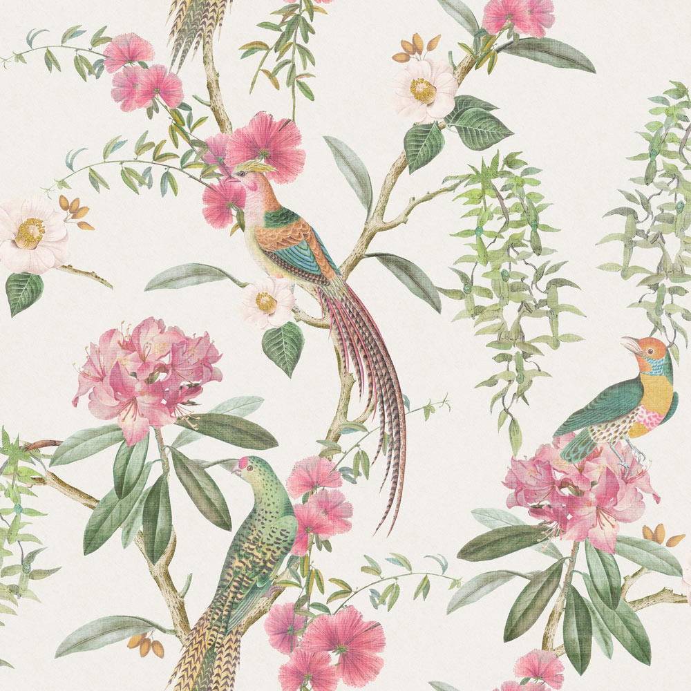 Arthouse Exotic Garden Green and Pink Wallpaper Image 1