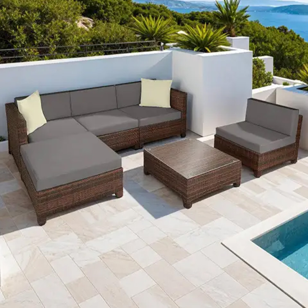tectake Trieste Polyrattan Garden Furniture Set with Black and Brown 2 Cover Set Image 1