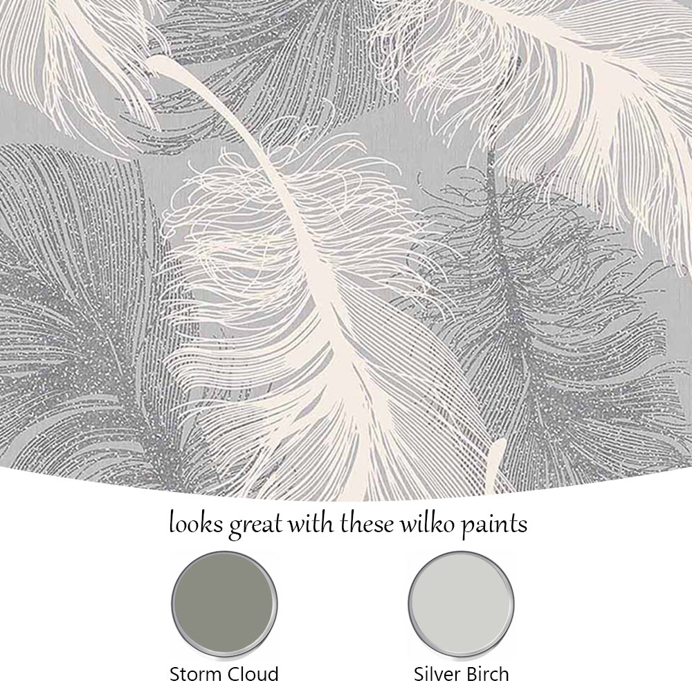 Superfresco Colours Feather Motif Wallpaper Grey Image 4