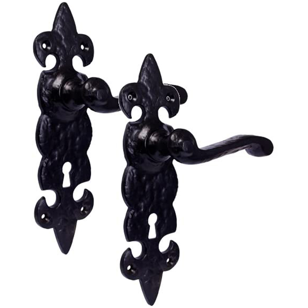 Golden Grace Black Antique Fleur De LYS Key Lock Door Handle Set Image