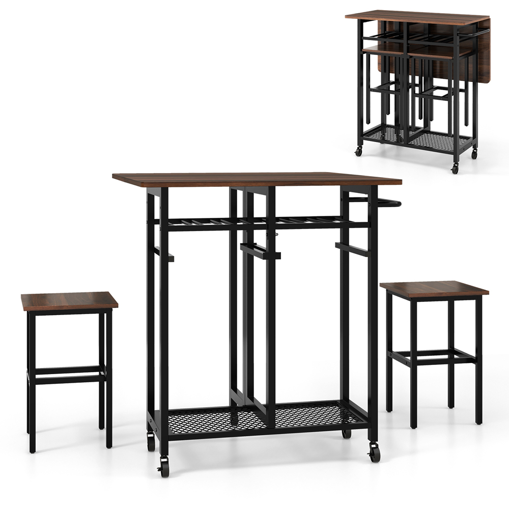 Costway 2 Seater Extendable Dining Set with Storage Brown Image 2
