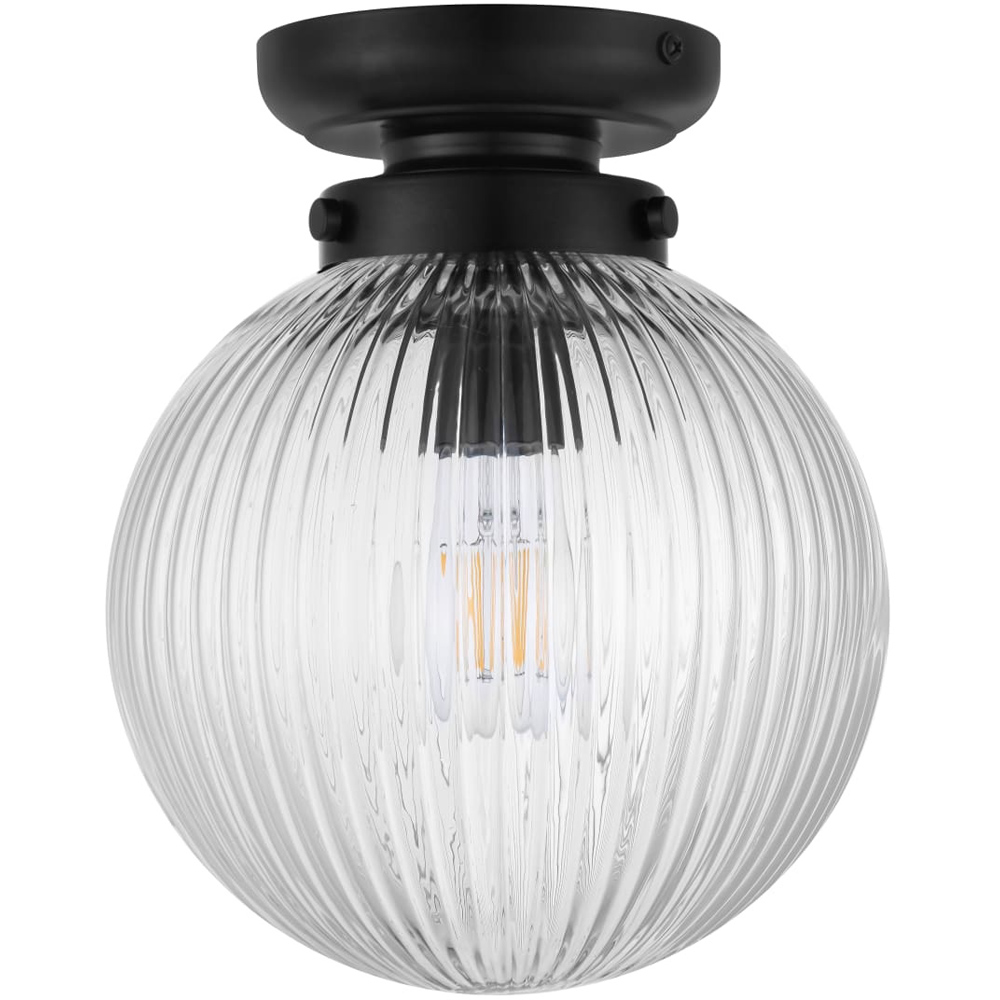 Cosylyte Finley Bathroom Classic Ribbed Glass Black Metal Base Ceiling Light Image 1