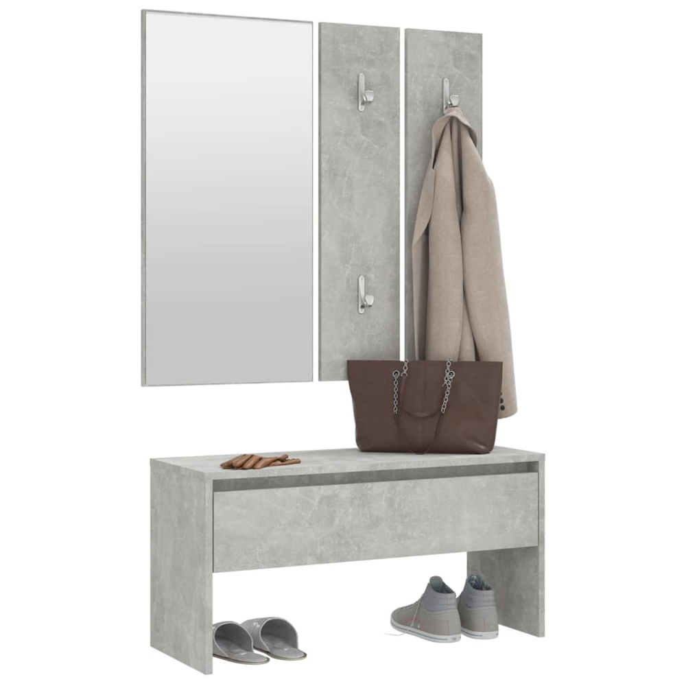 vidaXL 2 Piece Concrete Grey Hallway Furniture Set with Mirror Image 4