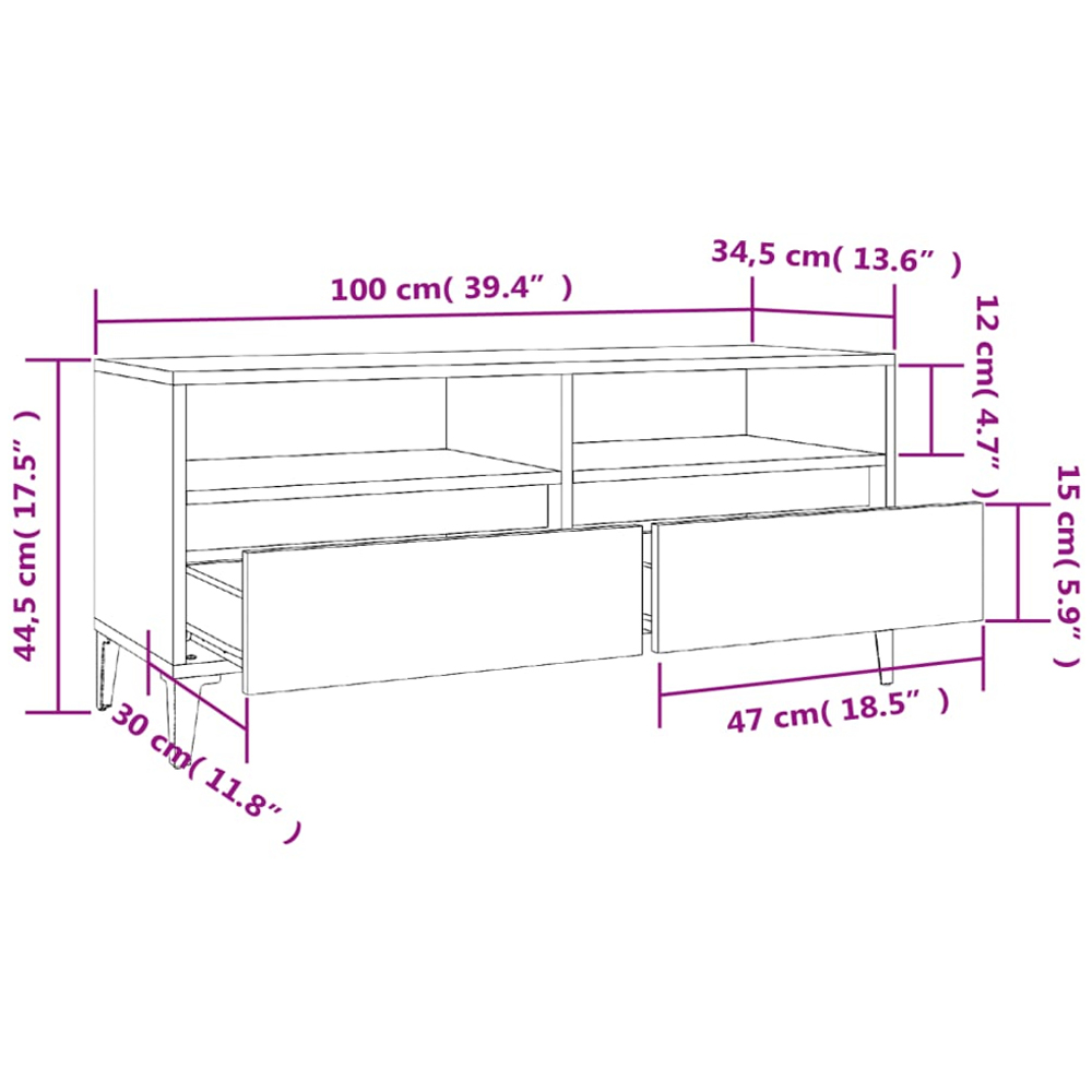 vidaXL 2 Drawer 2 Shelf Grey Sonoma TV Cabinet Image 9