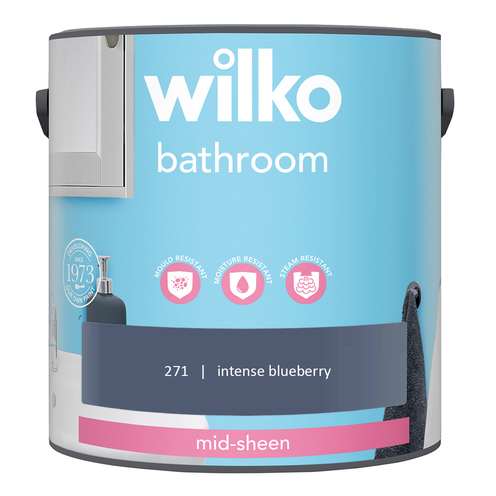Wilko Bathroom Intense Blueberry Mid Sheen Emulsion Paint 2.5L Image 2