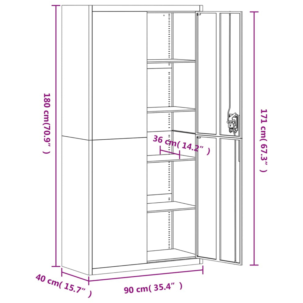 vidaXL 2 Door 5 Shelf Light Grey Powder Coated Steel File Cabinet Image 9