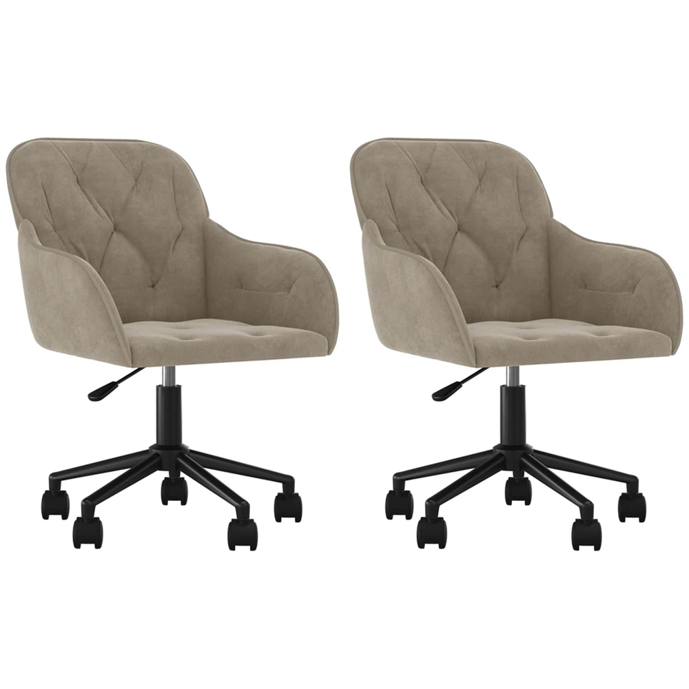 vidaXL Set of 2 Light Grey Velvet Height-Adjustable Swivel Dining Chair with Wheels Image 2