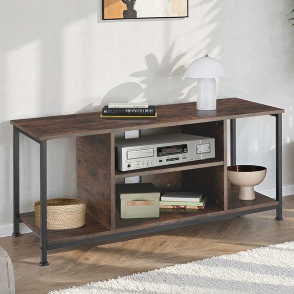 Tectake 4 Shelf Rustic Dark Wood TV Stand Image 1