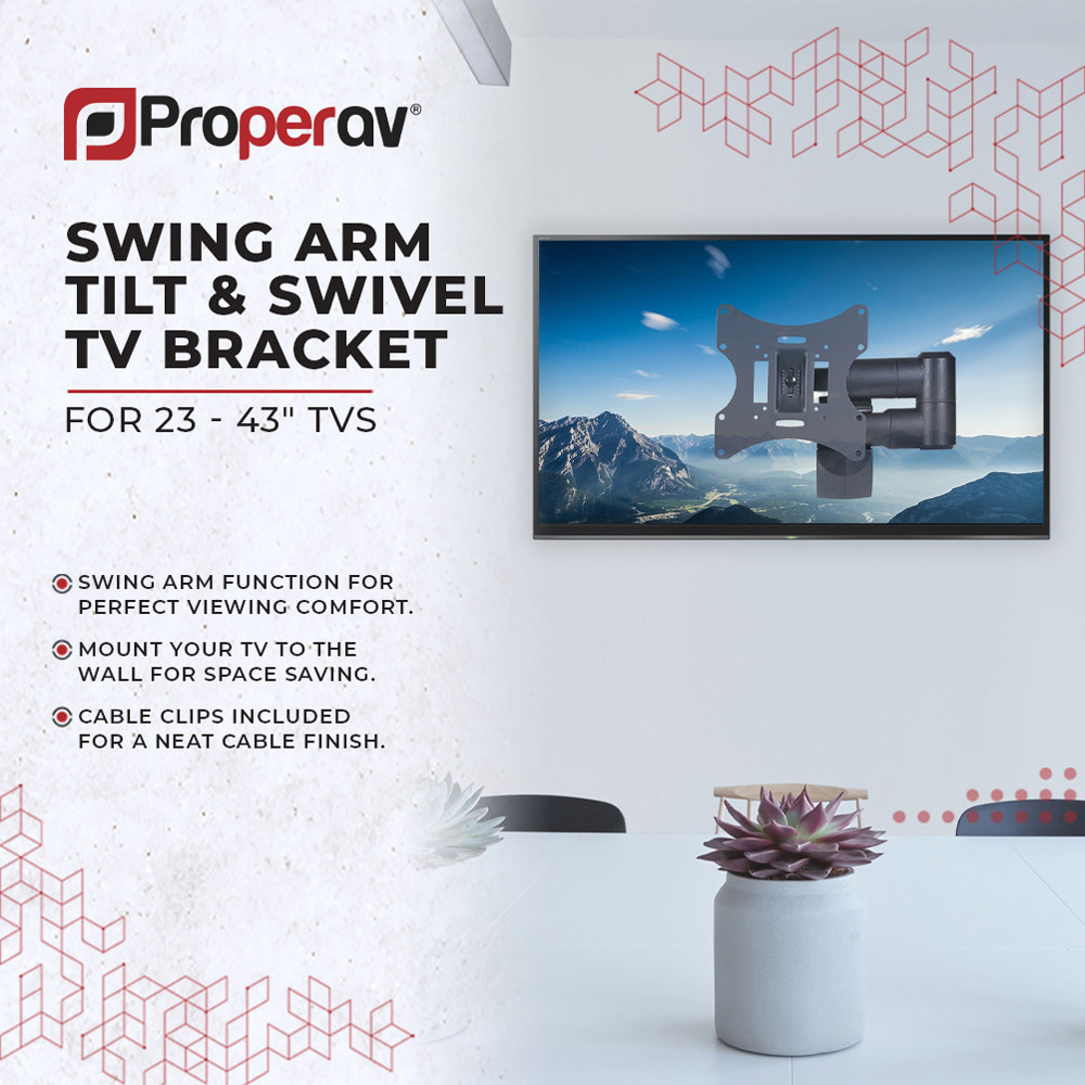ProperAV Black 23 to 43 Inch Swing Arm Tilt and Swivel TV Bracket Image 4