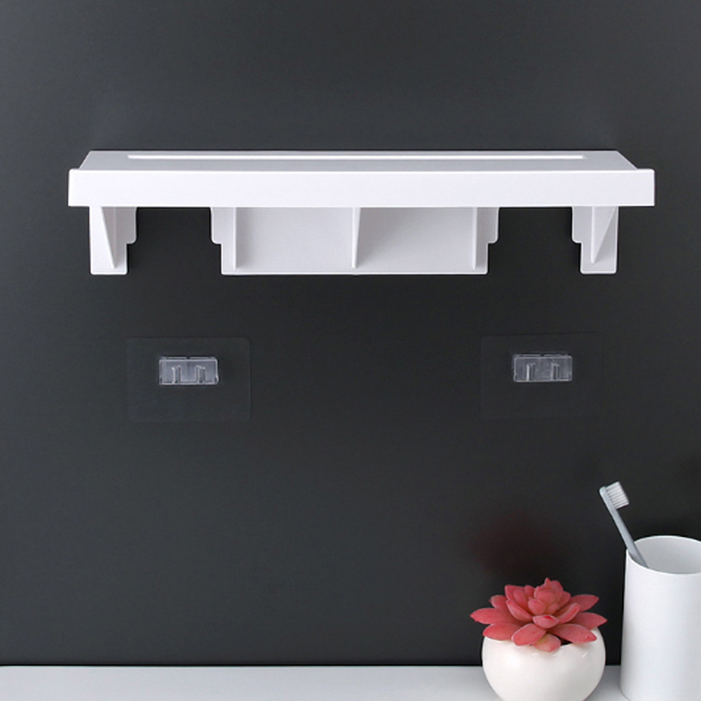 Living And Home WH0899 White ABS Wood Self-Adhesive Bathroom Floating Shelf Image 5