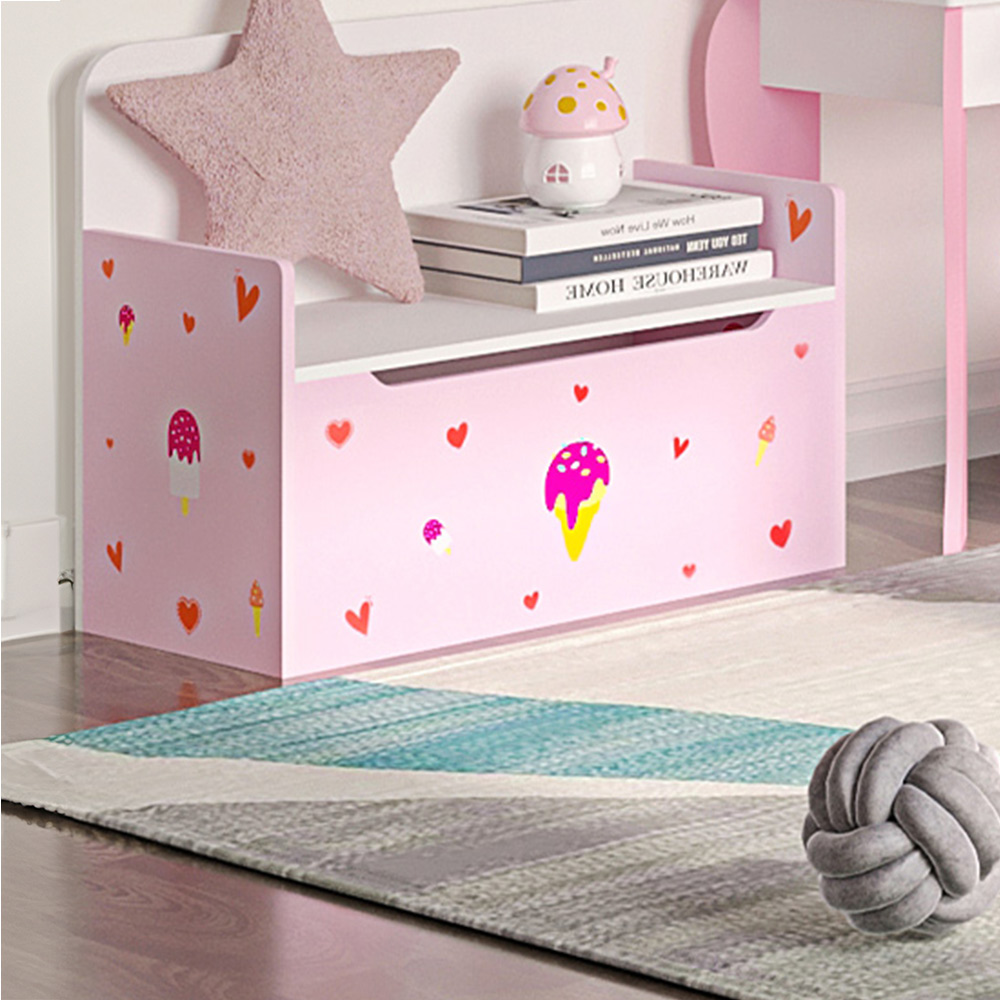 Playful Haven Pink Kids Storage Bench Image 1