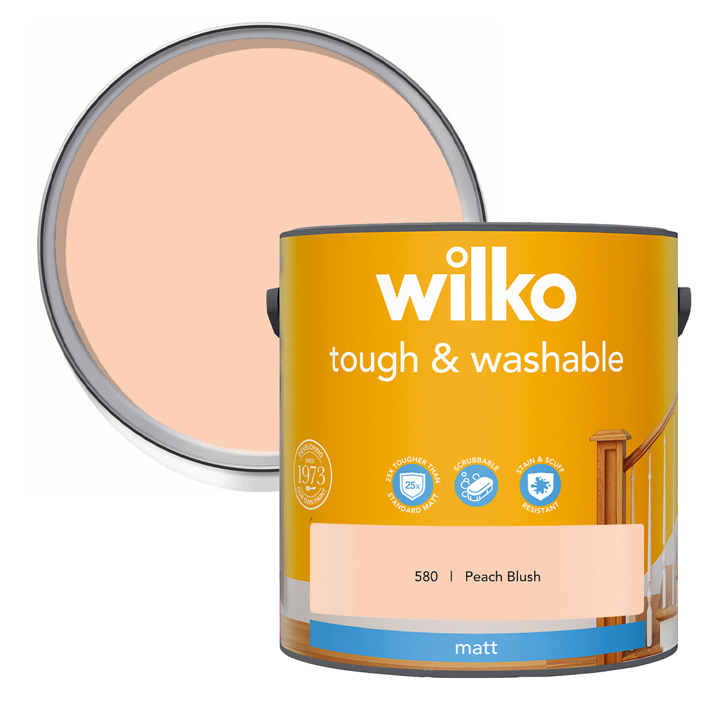 Wilko Tough & Washable Peach Blush Matt Emulsion Paint 2.5L Image 1
