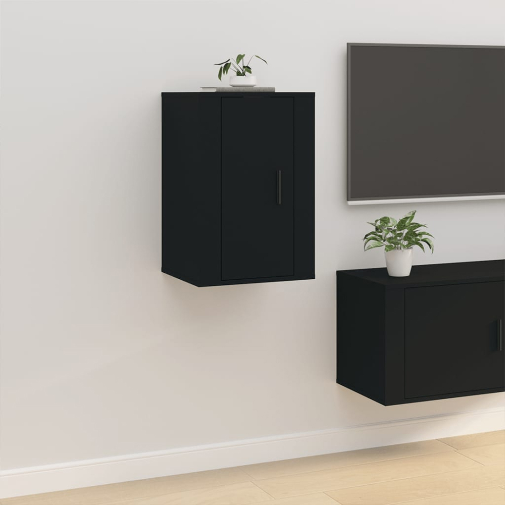vidaXL Single Door Black Wall Mounted TV Cabinet Set of 2 Image 9