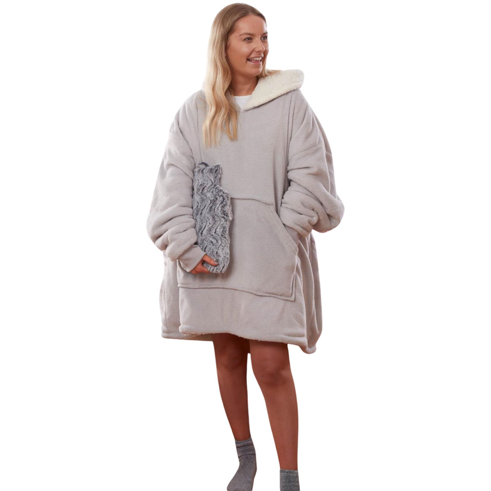 Sienna Silver Grey Plush Sherpa Oversized Hoodie Blanket Image 1