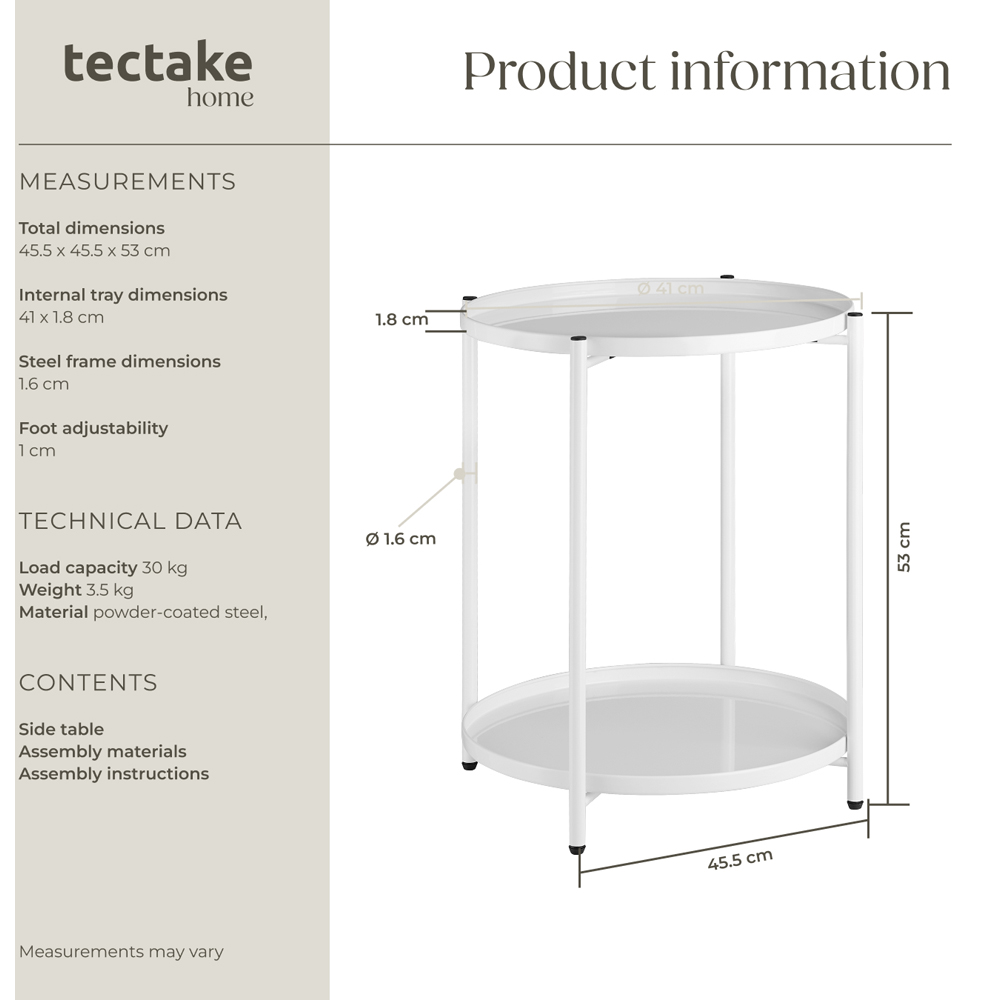 tectake Oxford 2 Shelf White Round Bedside Table Image 8