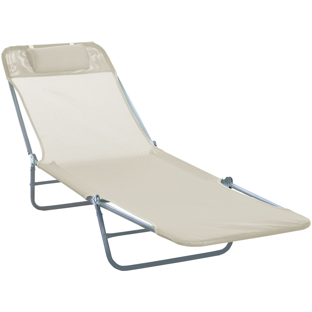 Outsunny Beige Reclining Folding Sun Lounger Image 2