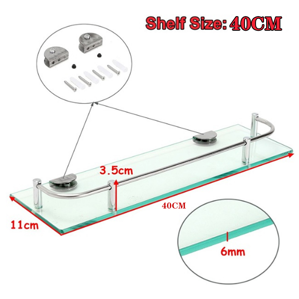 Living And Home WH0713 Silver Tempered Glass & Aluminium Wall Mounted Bathroom Shelf 40cm Image 8