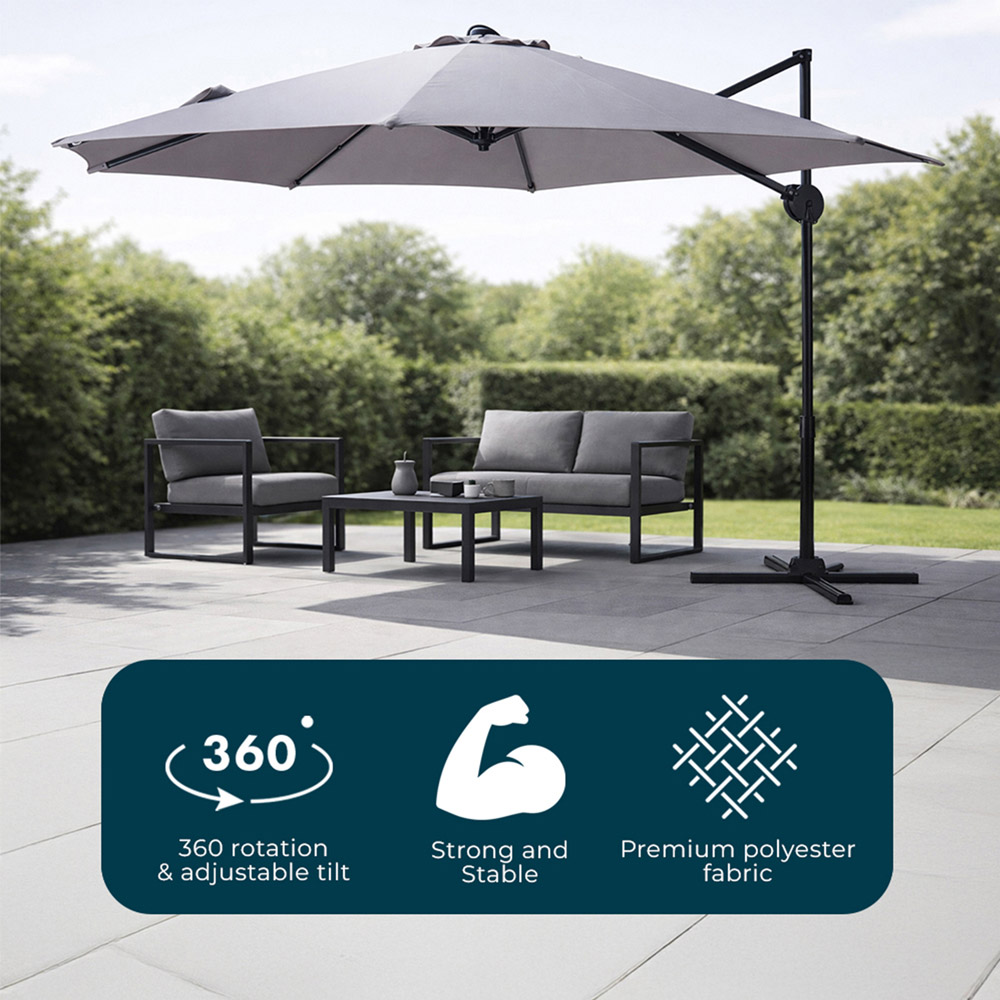 Jack Stonehouse Light Grey Crank and Tilt Roma Parasol 3m Image 4