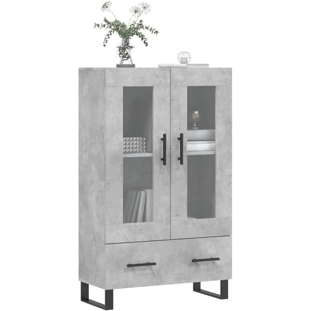 vidaXL 2 Glass Door Single Drawer Concrete Grey Highboard Image 3
