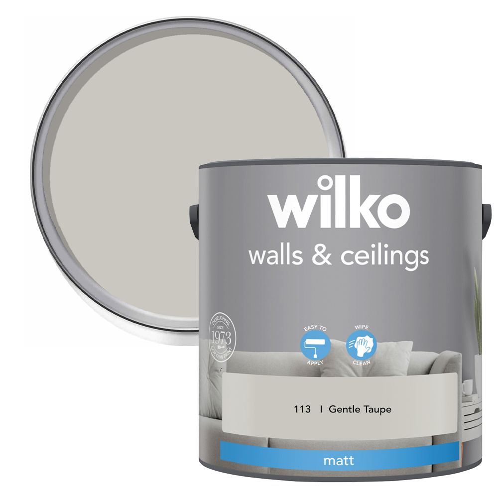 Wilko Walls & Ceilings Gentle Taupe Matt Emulsion Paint 5L Image 1