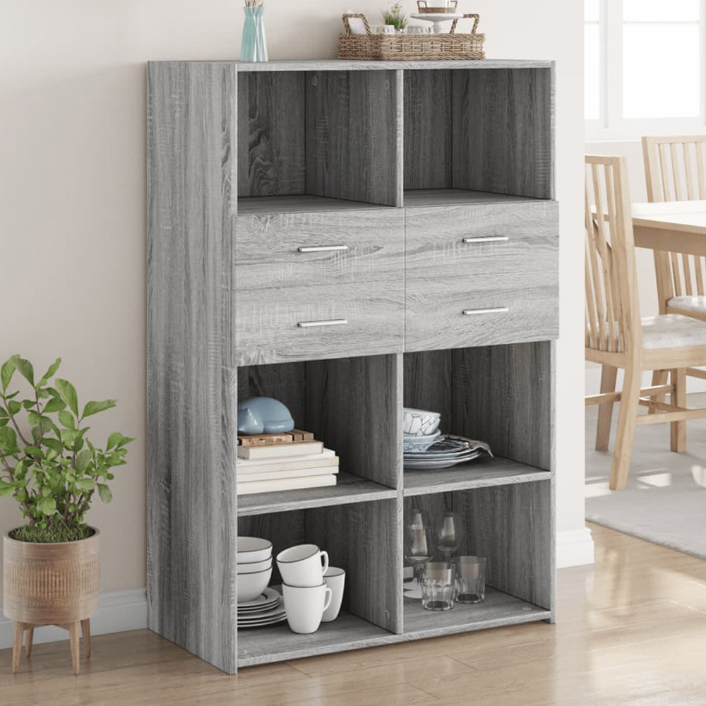 vidaXL 2 Drawer 6 Shelf Grey Sonoma Small Highboard Image 1