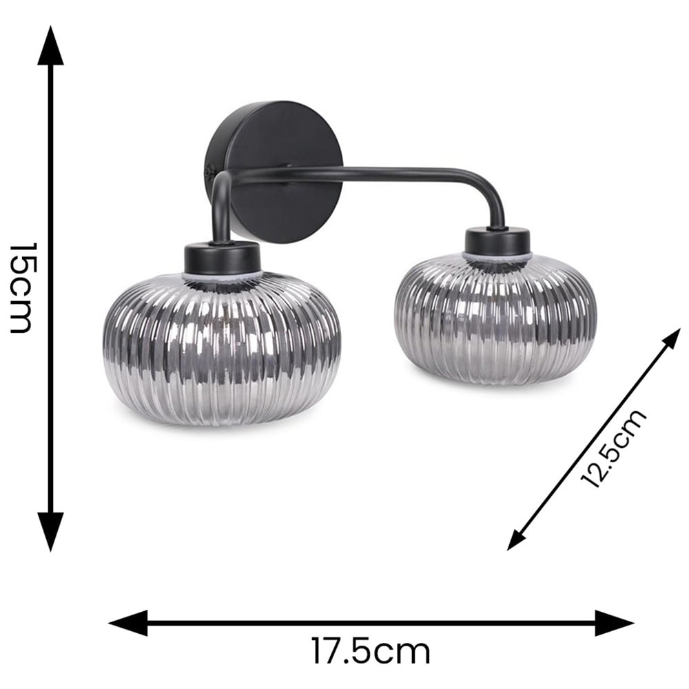 ValueLights Amaia Matt Black 2 Way Smoked Ribbed Glass LED Wall Light 2 Pack Image 6