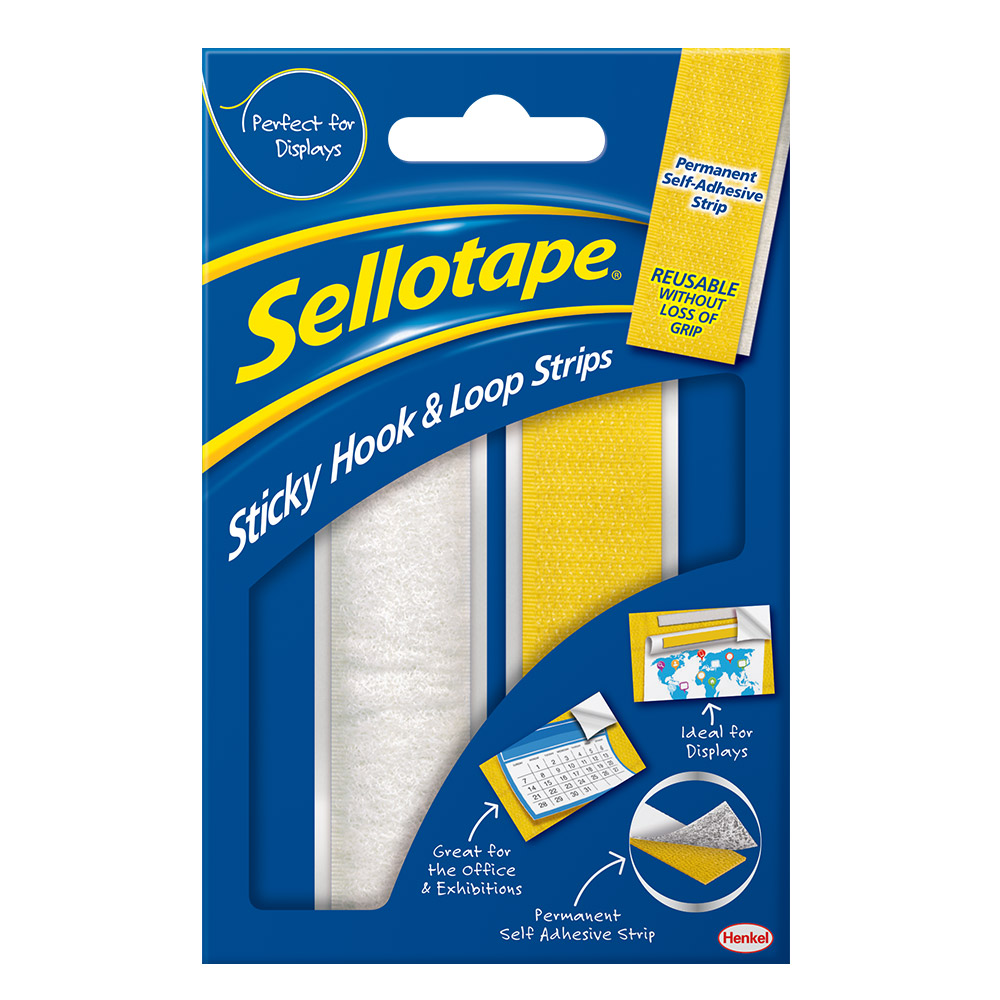 Sellotape Stick-on Hook and Loop Strips 20mm x 0.45m Image 1