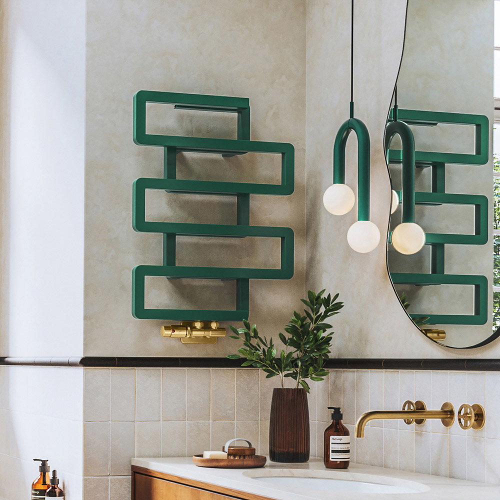 Terma Bookie Matt Green Heated Towel Rail 655 x 500mm Image 2