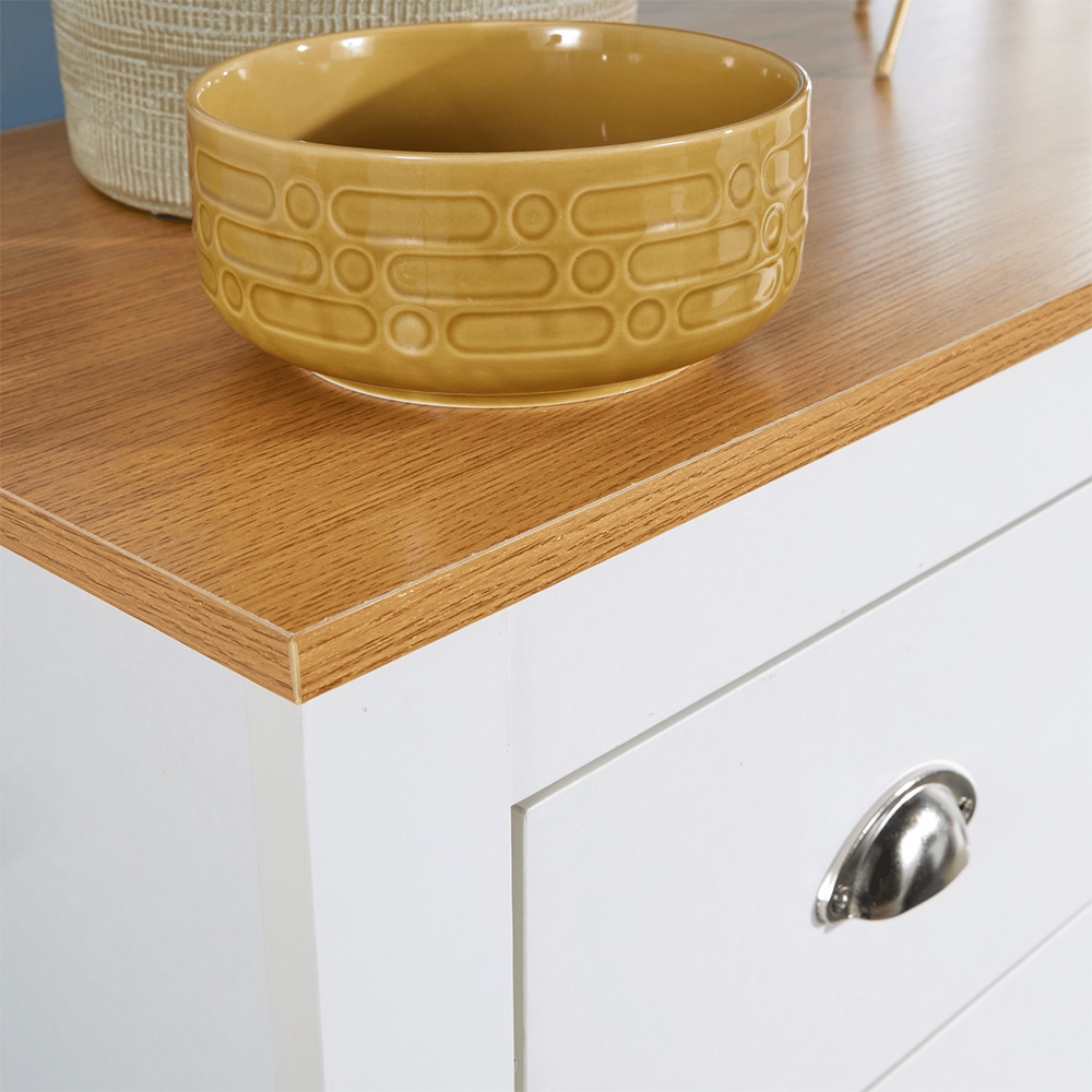 Home Source Camden 4 Drawer White Wood Chest of Drawers with Oak Top Image 3