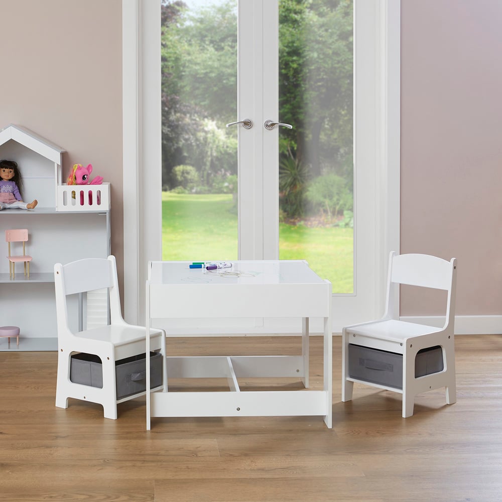 Liberty House Toys Kids White and Grey Table and 2 Chairs Set with Storage Bins Image 8