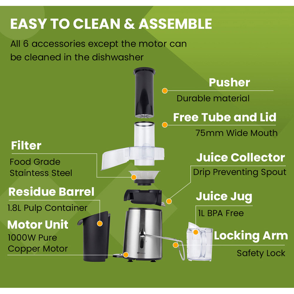 PureMate NaturoPure Silver Professional Whole Fruit Juicer 1000W Image 9