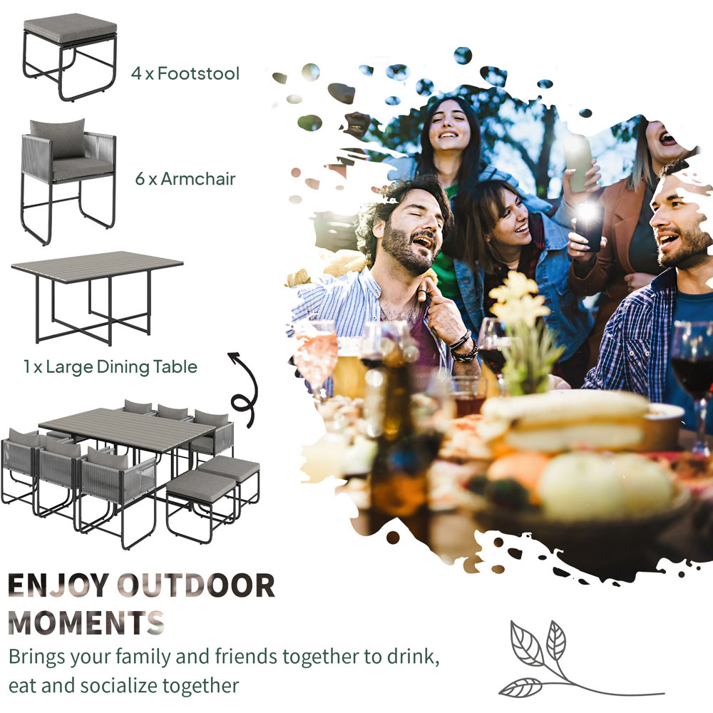 Outsunny 10 Seater Grey Rattan Garden Dining Set with Cushion Image 8