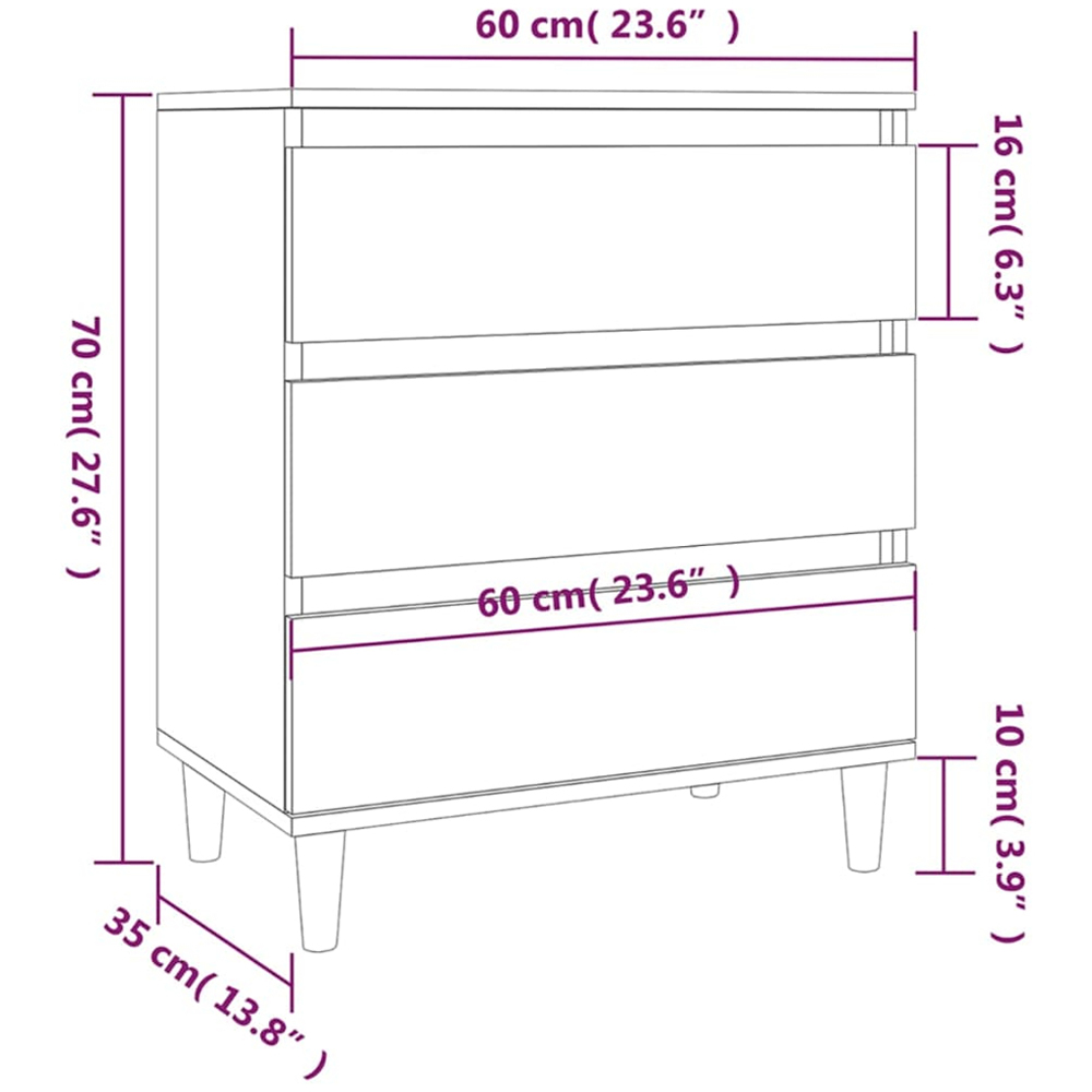 vidaXL 3 Drawer White Sideboard Image 9